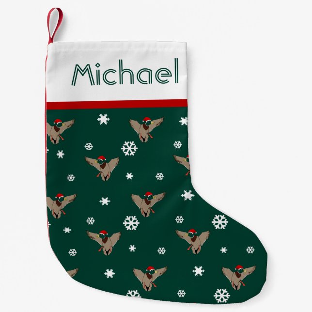 Santa Mallard Duck Christmas Small Christmas Stocking (Front)