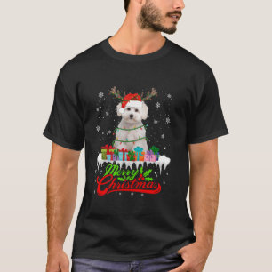 Santa Maltese Dog Christmas Pyjamas Xmas Lights T-Shirt
