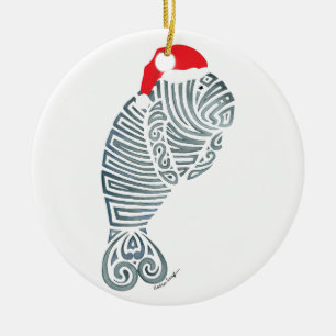 Santa Manatee Ceramic Tree Decoration