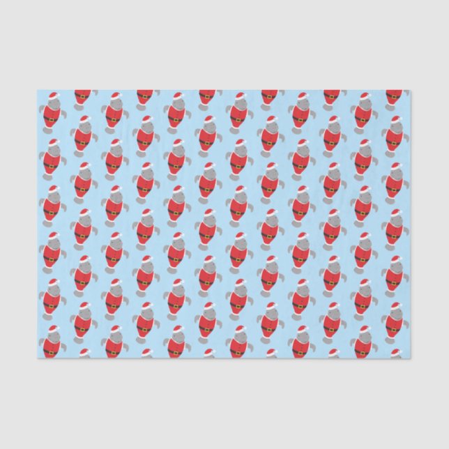 Santa Manatee Novelty Animal Christmas Tissue Paper (Front)