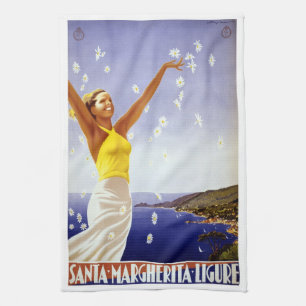 Santa Margherita Ligure, Italy Vintage Travel Art Tea Towel