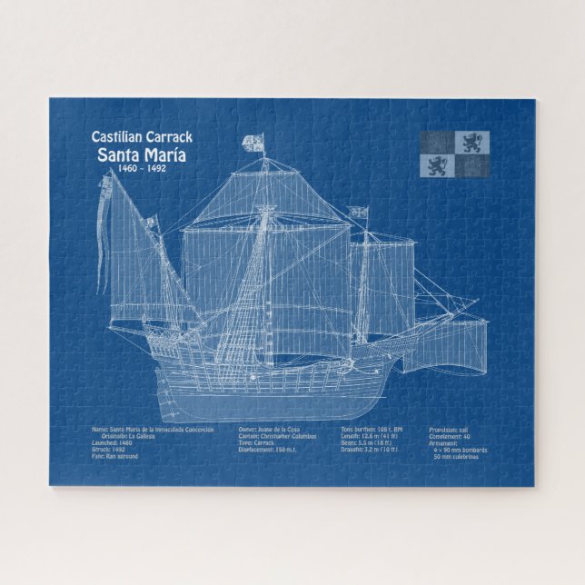 Santa Maria - Ship Blueprint Plans ABD Jigsaw Puzzle (Horizontal)