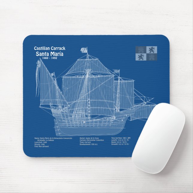 Santa Maria - Ship Blueprint Plans ABD Mouse Mat (With Mouse)