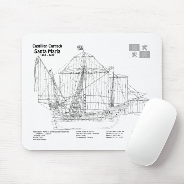 Santa Maria - Ship Blueprint Plans BD Mouse Mat (With Mouse)