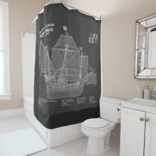 Santa Maria - Ship Blueprint Plans PBD Shower Curtain