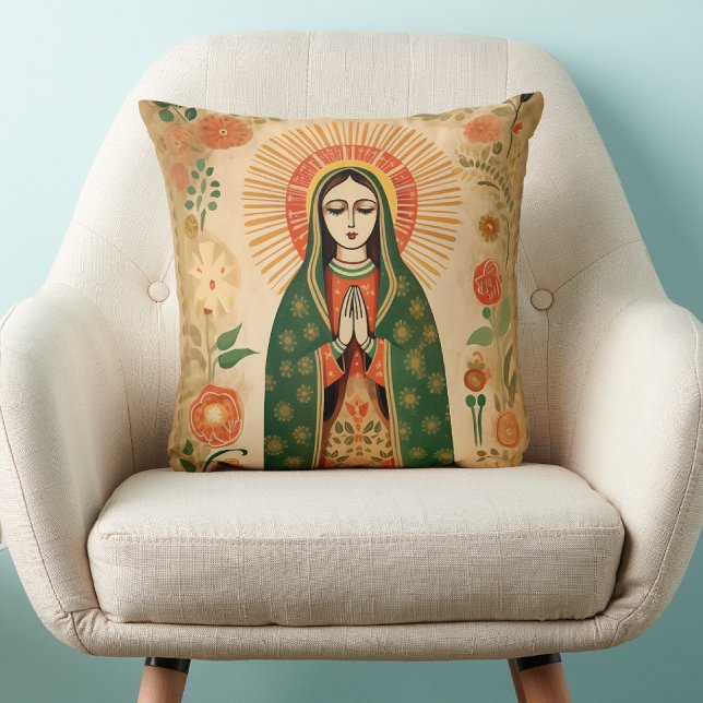  Santa Maria Spanish Folk Art Virgin Mary Cushion (HIspanic Mexican Folk Art )