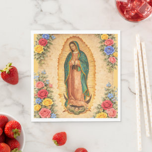 Santa Maria, Virgen de Guadalupe Mother Mary Roses Napkin
