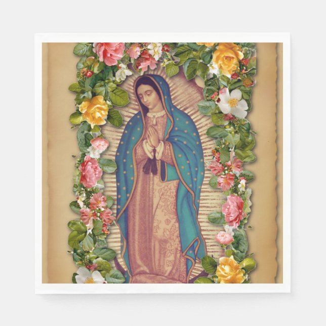 Santa Maria, Virgen de Guadalupe Mother Mary Roses Napkin (Front)
