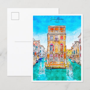 Santa Marina Italy vintage travel watercolor Postcard