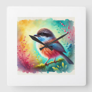 Santa Marta Brushfinch 080824AREF122 - Watercolor Square Wall Clock