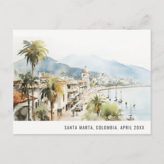 Santa Marta Colombia Watercolor Landscape Travel Holiday Postcard