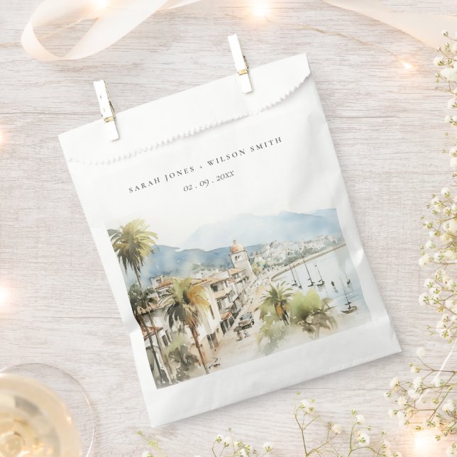 Santa Marta Colombia Watercolor Landscape Wedding Favour Bags (Clipped)