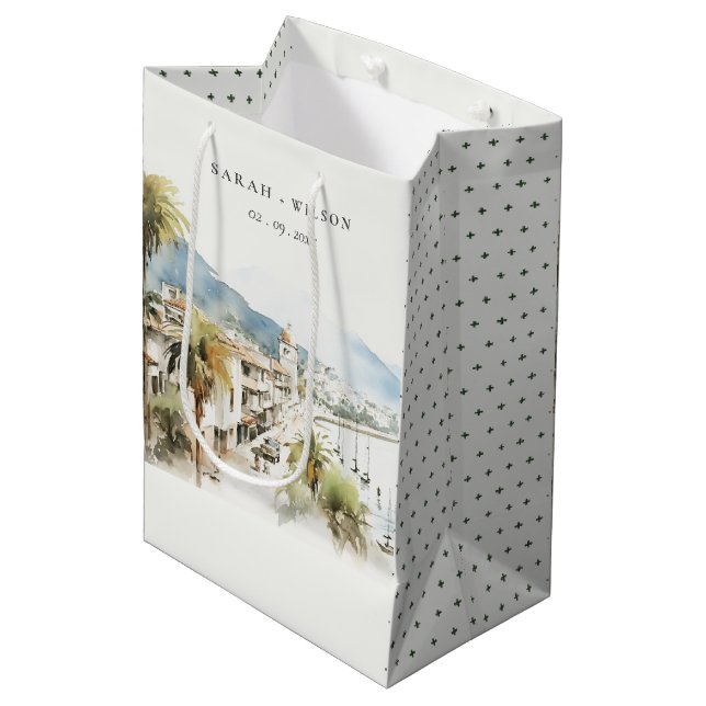 Santa Marta Colombia Watercolor Landscape Wedding Medium Gift Bag (Front Angled)
