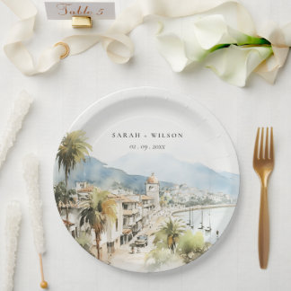 Santa Marta Colombia Watercolor Landscape Wedding Paper Plate