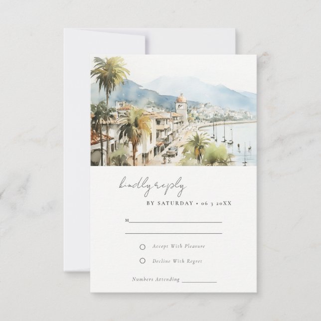 Santa Marta Colombia Watercolor Landscape Wedding RSVP Card (Front)