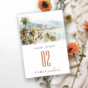 Santa Marta Colombia Watercolor Landscape Wedding Table Number