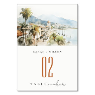 Santa Marta Colombia Watercolor Landscape Wedding Table Number