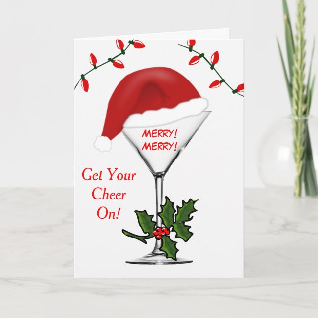 Santa Martini Christmas Lights Get Your Cheer On Holiday Card (Front)