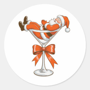 Santa Martini Coquette Girly Christmas Bow Festive Classic Round Sticker