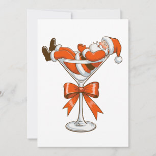Santa Martini Coquette Girly Christmas Bow Festive Holiday Card