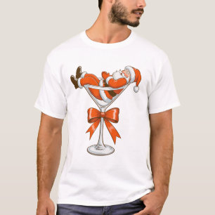 Santa Martini Coquette Girly Christmas Bow Festive T-Shirt