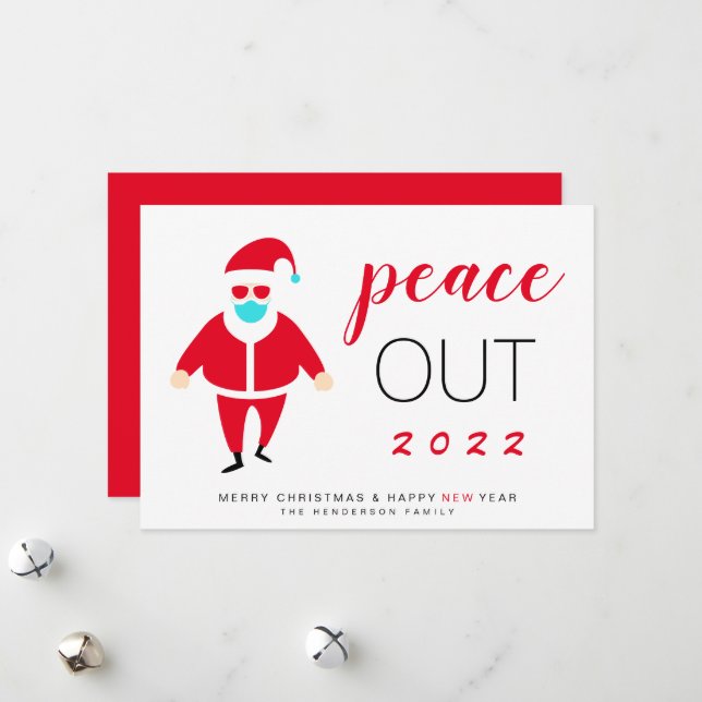 Santa Mask Peace Out 2021 Funny Christmas Holiday Card (Front/Back In Situ)