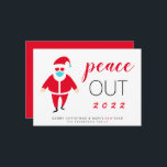 Santa Mask Peace Out 2021 Funny Christmas Holiday Card<br><div class="desc">Funny Christmas and New Years holiday flat card celebrating the upcoming end to 2021. A cool retro-style Santa Claus is wearing a face mask standing next to "Peace Out 2021" in fun red and black typography. The greeting wishes a "Merry Christmas & Happy New Year, " with "new" in red...</div>