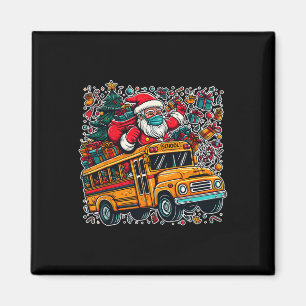 Santa Mask Riding School Bus Driver Funny Christma Magnet