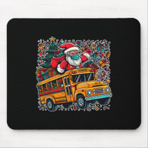 Santa Mask Riding School Bus Driver Funny Christma Mouse Mat