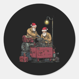 Santa Mechanic Christmas Funny Workshop Engine Rep Classic Round Sticker