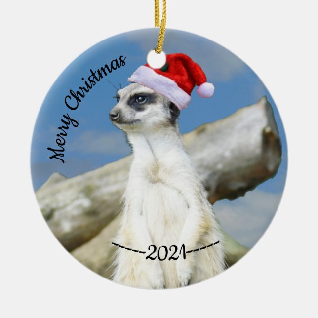 Santa Meerkat Merry Christmas Christmas Ornament (Front)