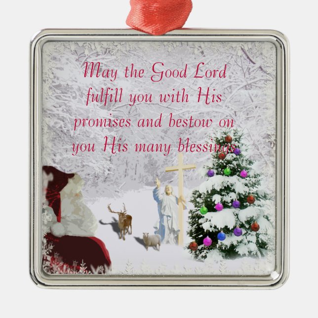 Santa Meets Jesus Metal Tree Decoration (Front)