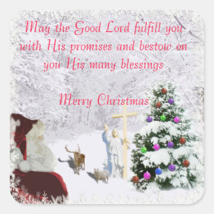 Santa Meets Jesus Square Sticker