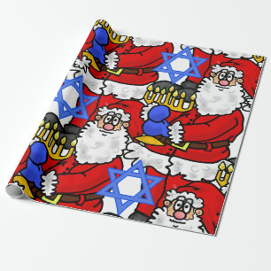Santa Menorah Star of David Gift Wrap