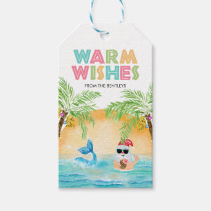 Santa Mermaid Tropical Beach Palms Christmas Gift Tags