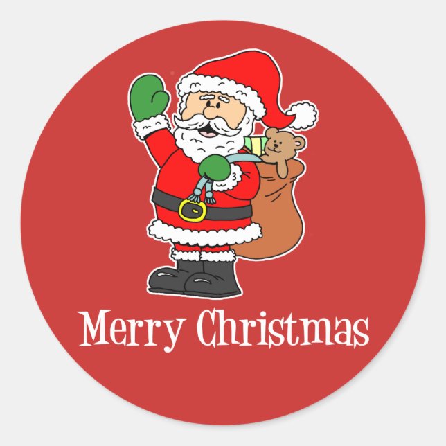 Santa Merry Christmas Cute Cartoon Classic Round Sticker (Front)