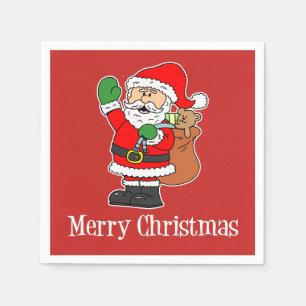 Santa Merry Christmas Cute Cartoon (RED) Napkin