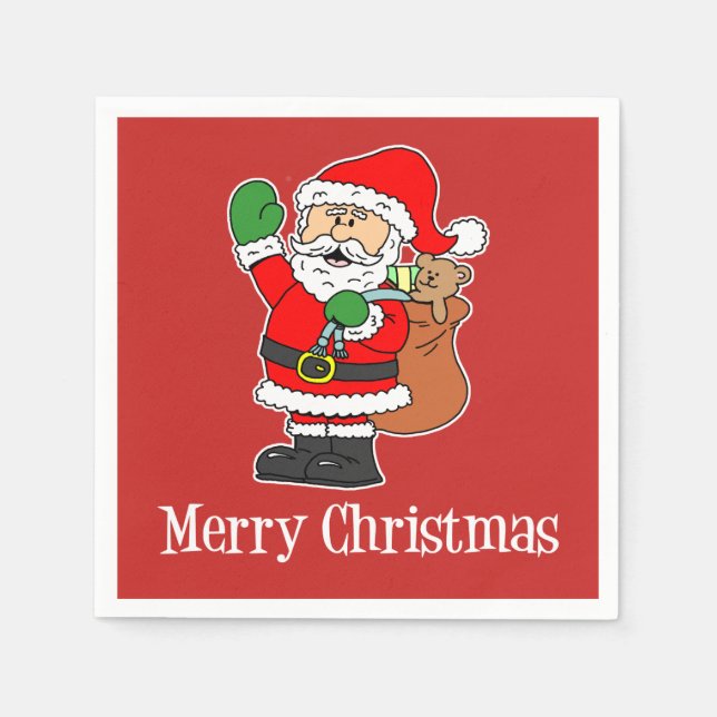 Santa Merry Christmas Cute Cartoon (RED) Napkin (Front)
