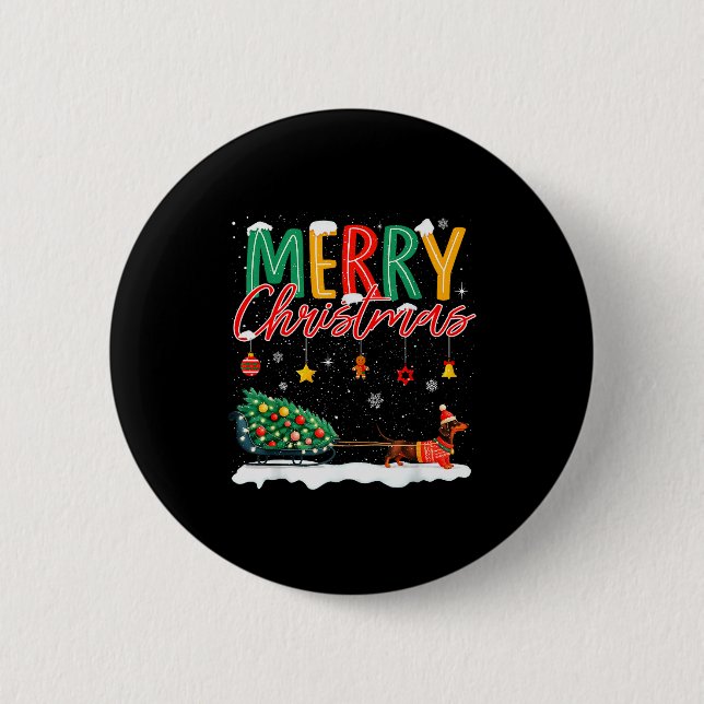 Santa Merry Christmas Dachshund Sleigh Dog Lover X 6 Cm Round Badge (Front)