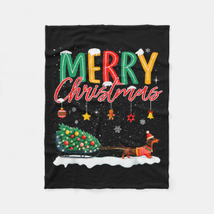 Santa Merry Christmas Dachshund Sleigh Dog Lover X Fleece Blanket
