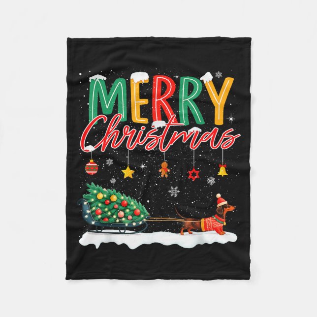 Santa Merry Christmas Dachshund Sleigh Dog Lover X Fleece Blanket (Front)