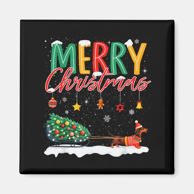 Santa Merry Christmas Dachshund Sleigh Dog Lover X Magnet (Front)