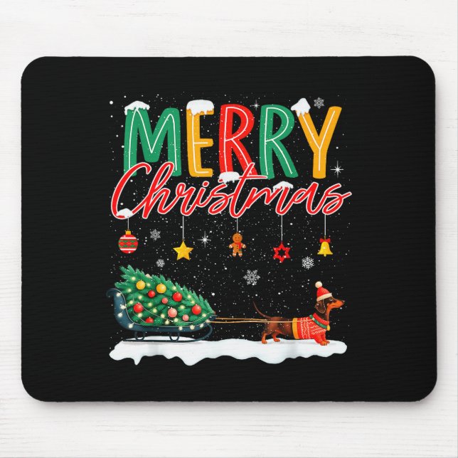 Santa Merry Christmas Dachshund Sleigh Dog Lover X Mouse Mat (Front)