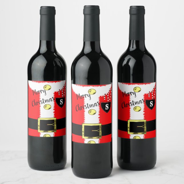 Santa Merry Christmas Holiday Cute Wine Label (Bottles)