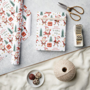 Santa merry Christmas name gift wrapping paper