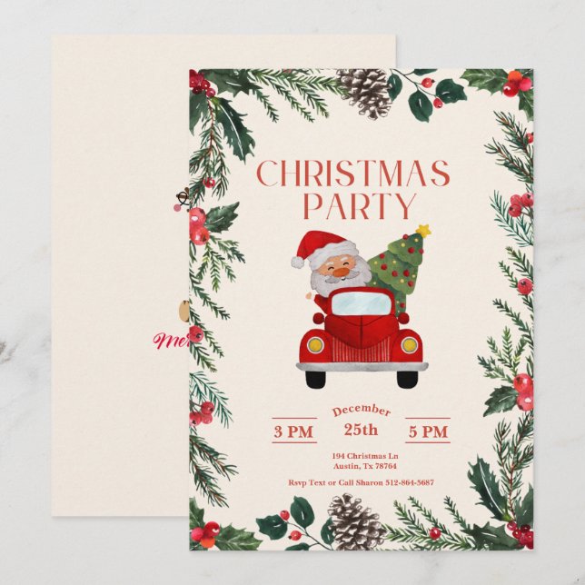 Santa Merry Christmas Party  Invitation (Front/Back)