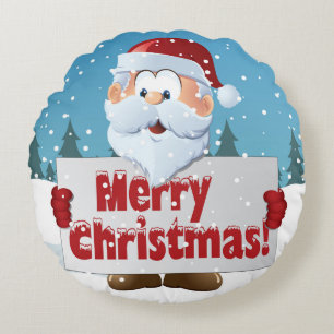 Santa Merry Christmas Sign in Snow Round Cushion