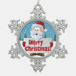 Santa Merry Christmas Sign in Snow Snowflake Pewter Christmas Ornament
