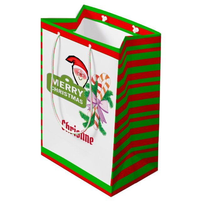 Santa Merry Christmas Stripe Gift Bags (Back Angled)