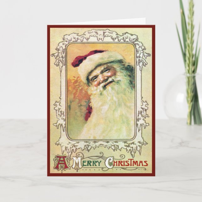 Santa Merry Christmas Vintage Holiday Card (Front)